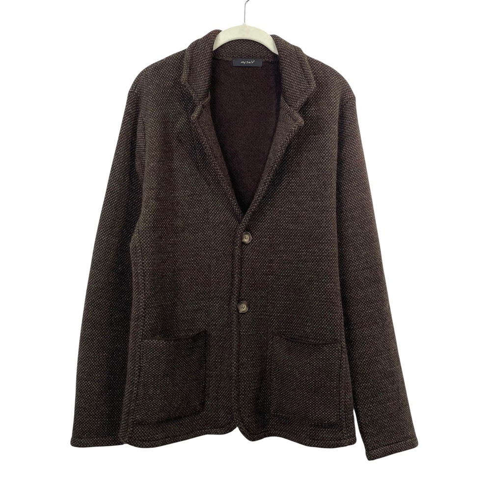 Myself wool blend knit slim sport coat blazer sweater Size M brown made in Italy - Picture 2 of 7
